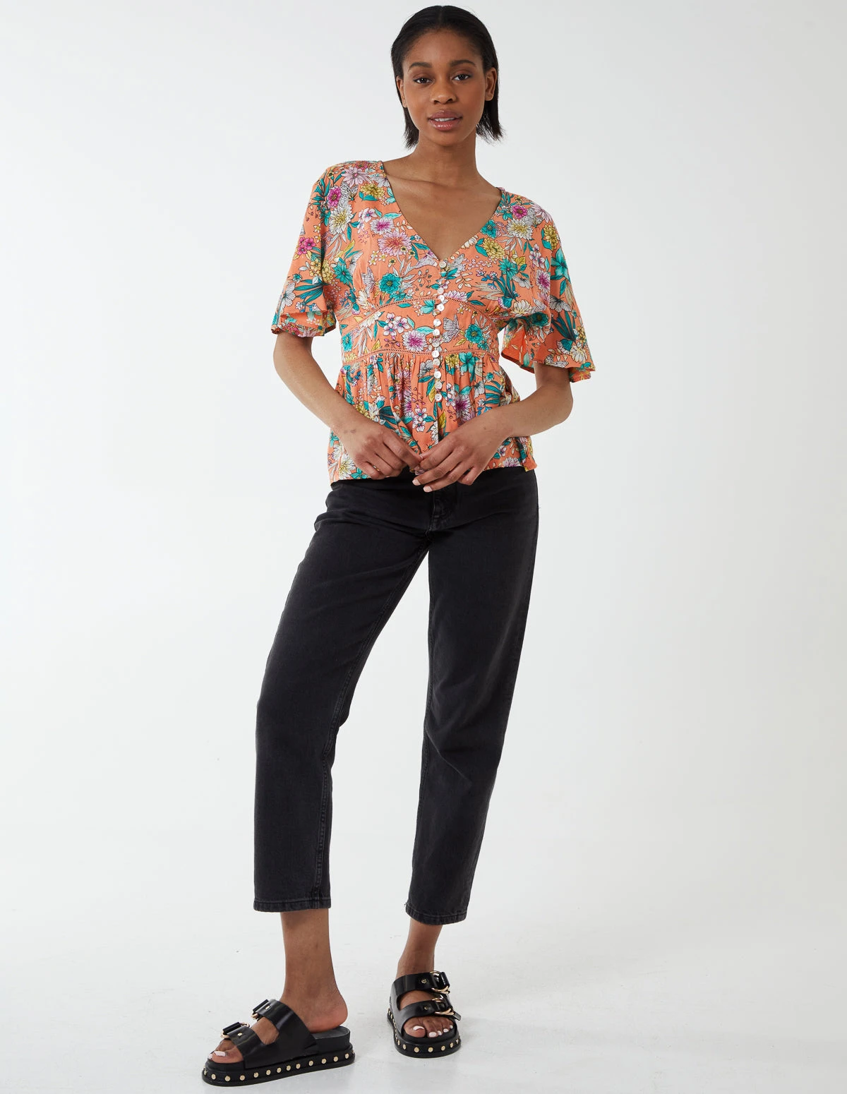 Button Front Batwing Peplum Top 3 Button Front Batwing Peplum Top - Image 3