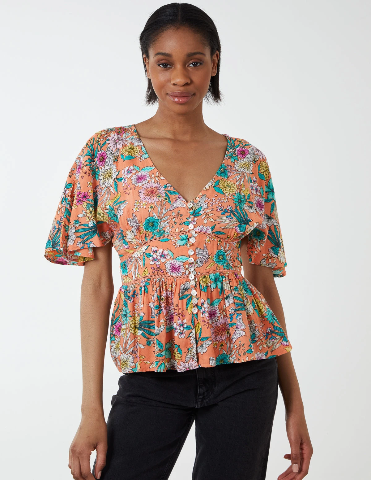 Button Front Batwing Peplum Top 2 Button Front Batwing Peplum Top - Image 2