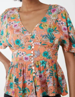 Button Front Batwing Peplum Top 8 Button Front Batwing Peplum Top -Deals Sleek Dresses Store NL1426 ORANGE 123