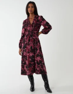 Shirred Bust Wrap Midi Dress