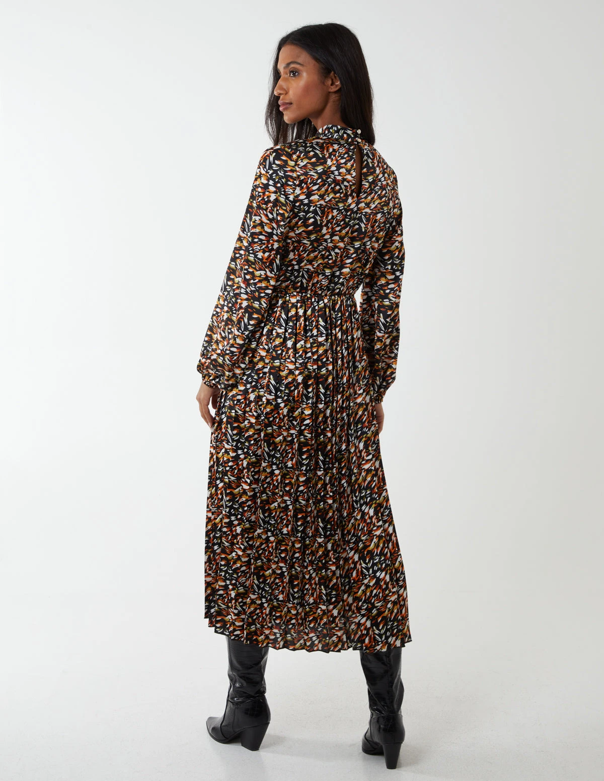 Abstract Animal Print High Neck Blouson Dress 5 Abstract Animal Print High Neck Blouson Dress - Image 5