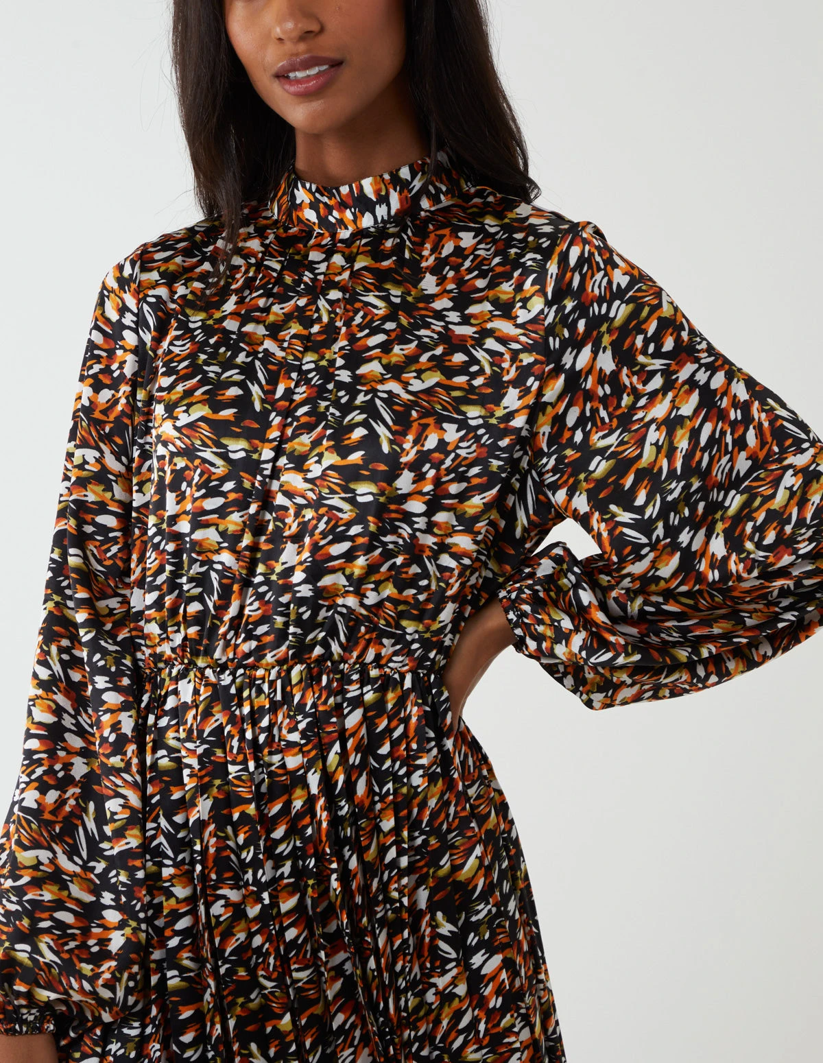 Abstract Animal Print High Neck Blouson Dress 2 Abstract Animal Print High Neck Blouson Dress - Image 2