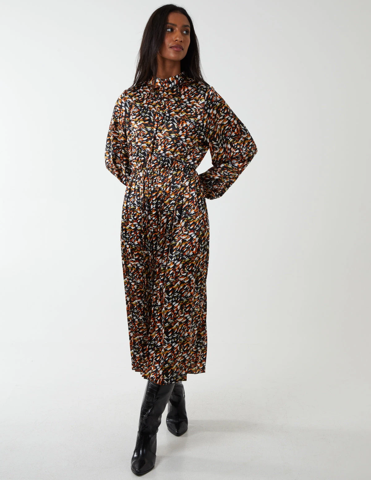 Abstract Animal Print High Neck Blouson Dress 3 Abstract Animal Print High Neck Blouson Dress - Image 3