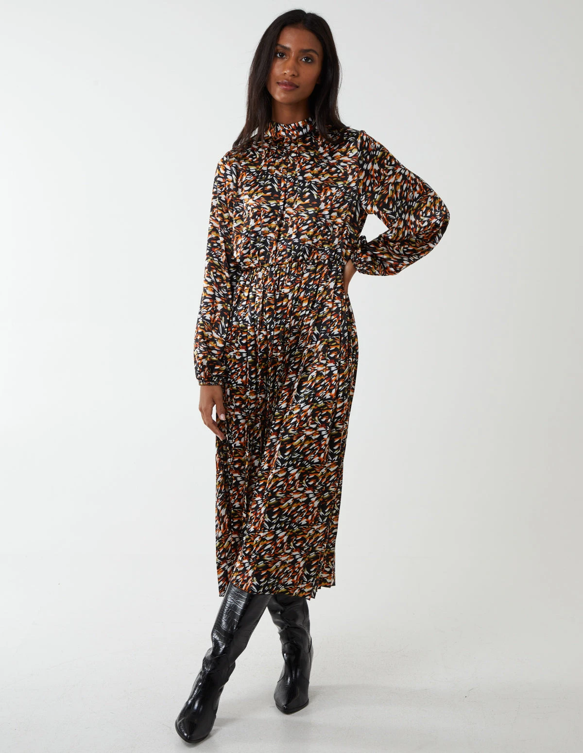 Abstract Animal Print High Neck Blouson Dress 4 Abstract Animal Print High Neck Blouson Dress - Image 4