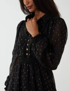 Shirred Waist & Puff Hem Shirt Dress 9 Shirred Waist & Puff Hem Shirt Dress -Deals Sleek Dresses Store NL222888 LACK 37