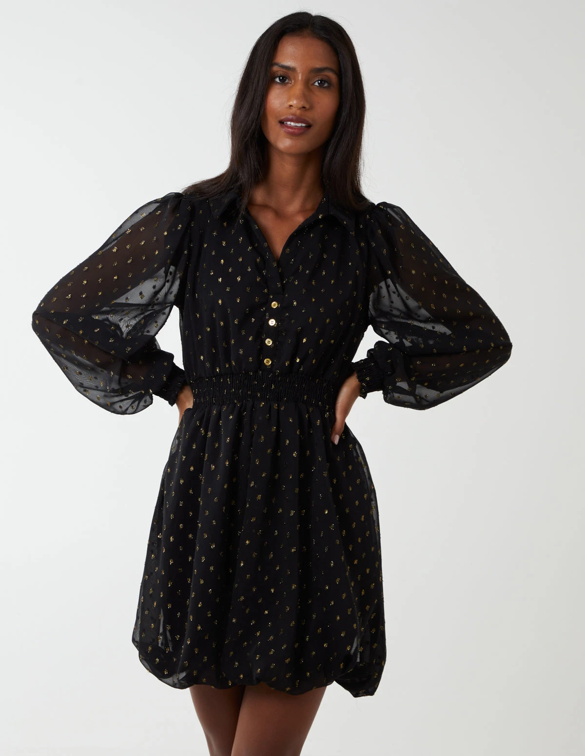 Shirred Waist & Puff Hem Shirt Dress 2 Shirred Waist & Puff Hem Shirt Dress - Image 2