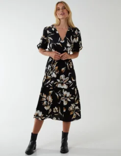Wrap Front Tier Hem Midi Dress