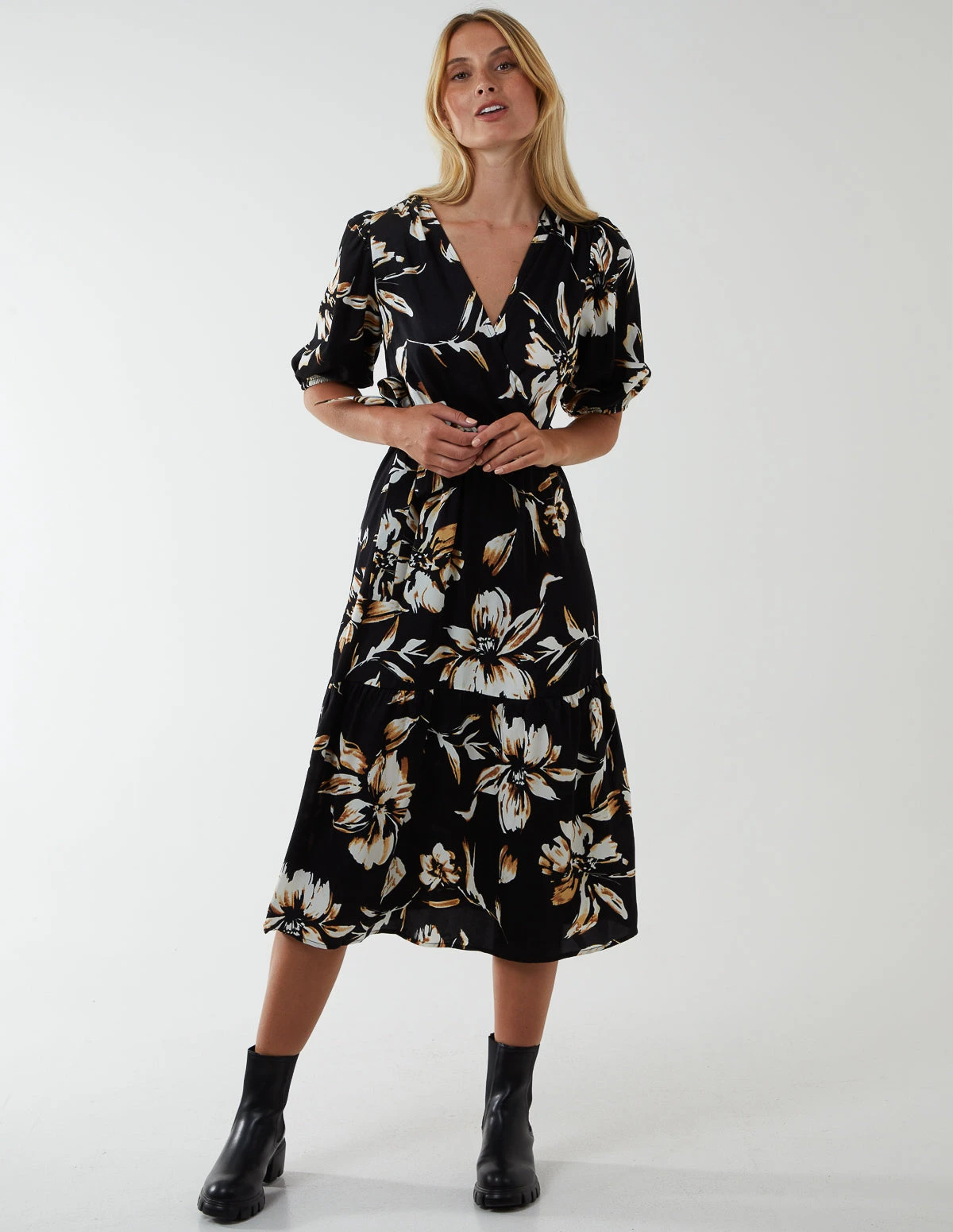 Wrap Front Tier Hem Midi Dress 1 Wrap Front Tier Hem Midi Dress
