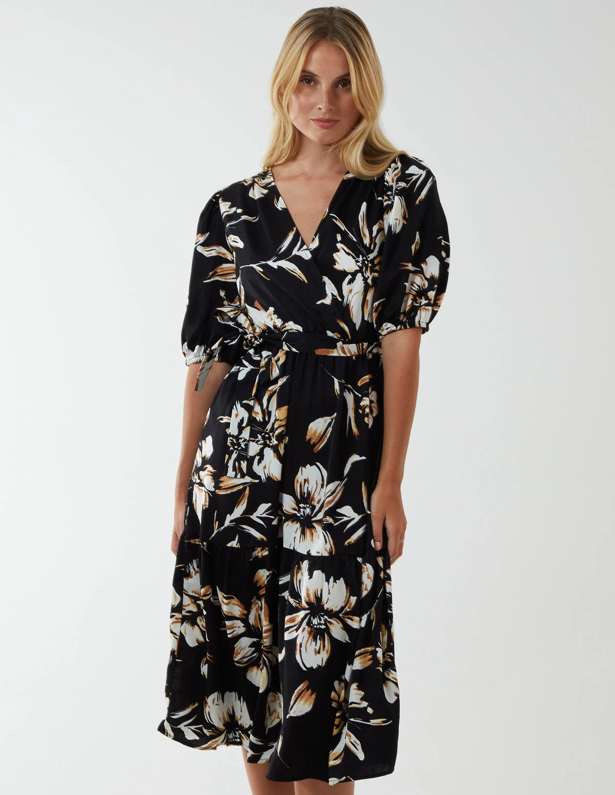 Wrap Front Tier Hem Midi Dress 4 Wrap Front Tier Hem Midi Dress - Image 4