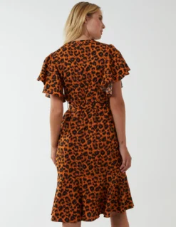 Leopard Print Wrap Ruffle Midi Dress -Deals Sleek Dresses Store NL222914 RUST 180