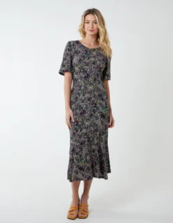 Angel Sleeve Tiered Midi Dress -Deals Sleek Dresses Store NL233823 BLACK 3575