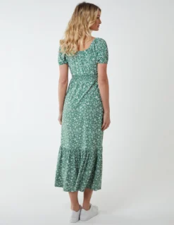 Shirred Milkmaid Sweetheart Midi Dress -Deals Sleek Dresses Store NL233827 JADE 3658