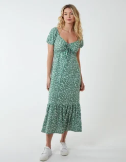 Shirred Milkmaid Sweetheart Midi Dress -Deals Sleek Dresses Store NL233827 JADE 3664
