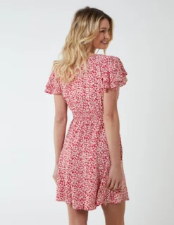 Double Ruffle Empire Shirred Mini Dress -Deals Sleek Dresses Store NL233921 RED 3433