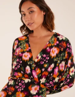 Wrap Batwing Midi Dress With Side Split -Deals Sleek Dresses Store NL234803 BLACK7367