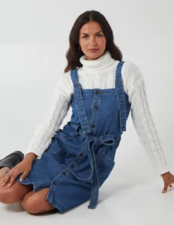 Button Front Pocket Denim Midi Dress