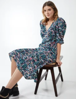 3/4 Puff Frill Sleeve Midi Dress -Deals Sleek Dresses Store NL9867B0043 58747