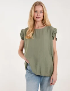 Button Back Frill Shoulder Top