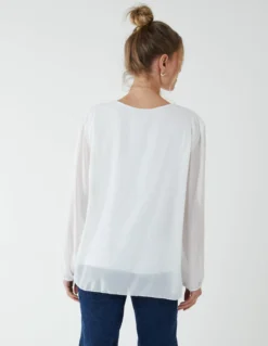 Long Sleeve Pleated Top -Deals Sleek Dresses Store NV1410 IVORY 3717