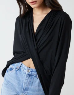 Asymmetric Drape Front Top -Deals Sleek Dresses Store NV1619 BLACK 86