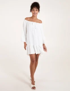Tie Neck Tiered Tunic Dress -Deals Sleek Dresses Store NV1832 WHITE 1