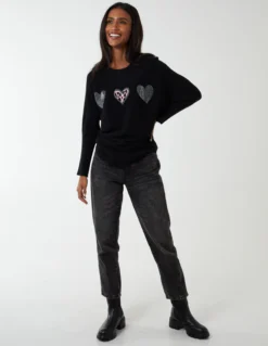 Diamante Heart Batwing Top