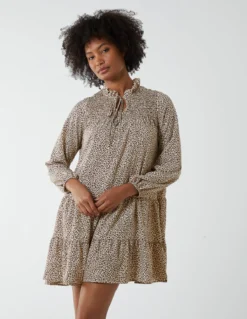 Shirred Cheetah Smock Dress