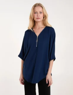 Plain Zip Front Top -Deals Sleek Dresses Store S211740 NAVY 0889