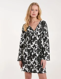 V Neck Long Sleeve Print Dress