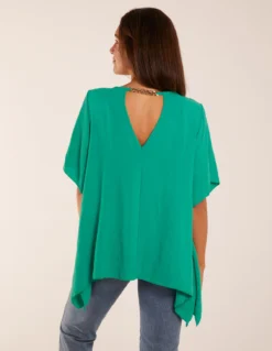 Chain Detail Short Sleeve Blouse -Deals Sleek Dresses Store S22400 GREEN 34349