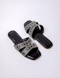 Diamante Flat Sandal -Deals Sleek Dresses Store SS24231 black 3