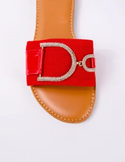 D Metal Detail Stretch Sandal -Deals Sleek Dresses Store SS24246 red 1