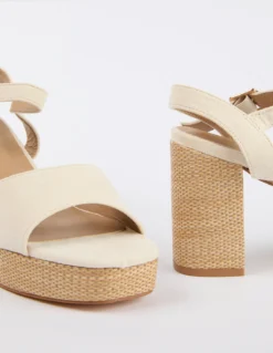 Woven Heeled Sandal -Deals Sleek Dresses Store SS24262 CREAM 3