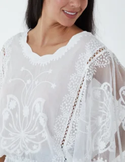 Floral Lace Butterfly Sleeve Blouse -Deals Sleek Dresses Store WF4964 IVORY 6048