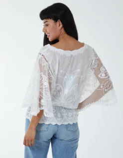 Floral Lace Butterfly Sleeve Blouse -Deals Sleek Dresses Store WF4964 IVORY 6056