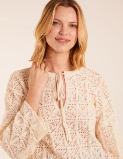 Keyhole Tie Crochet Top -Deals Sleek Dresses Store WF5177 STONE 12981