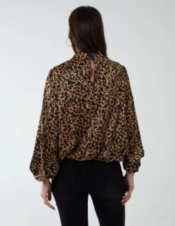 Satin Blouson Top -Deals Sleek Dresses Store bv222407 BROWN 91