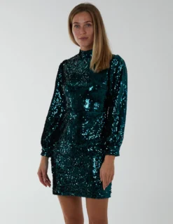 High Neck Balloon Sleeve Bodycon Dress