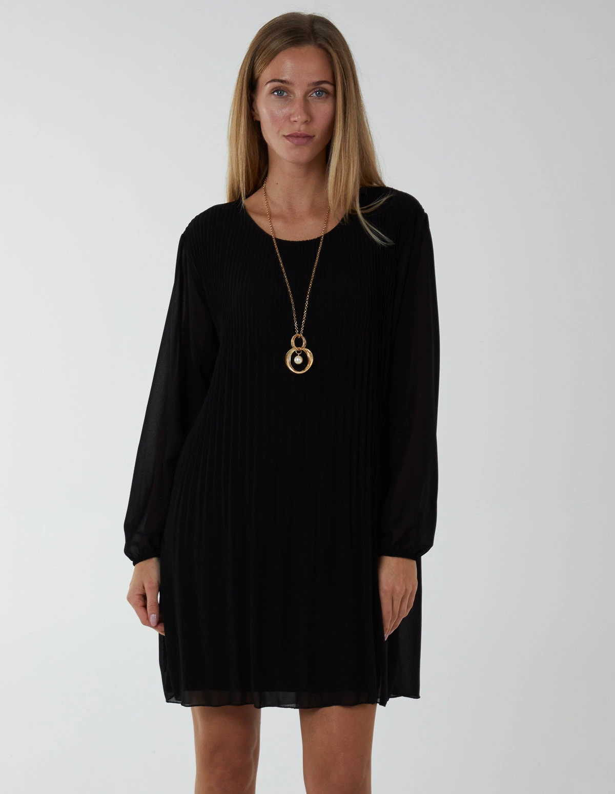 Long Sleeve Pleated Shift Dress 3 Long Sleeve Pleated Shift Dress - Image 3