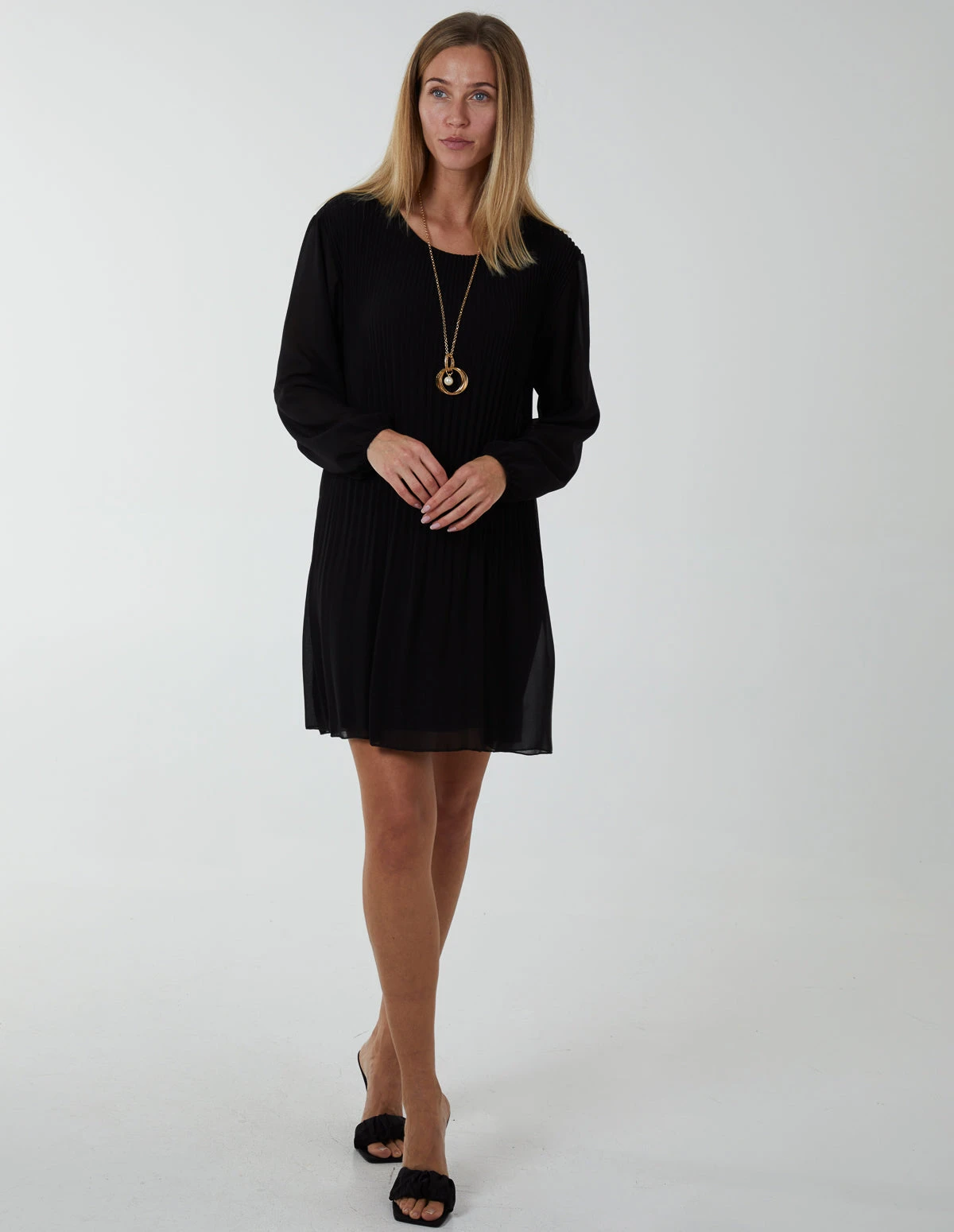 Long Sleeve Pleated Shift Dress 4 Long Sleeve Pleated Shift Dress - Image 4