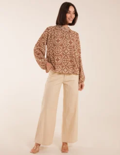 High Neck Baroque Blouse -Deals Sleek Dresses Store bv2315 cream23127