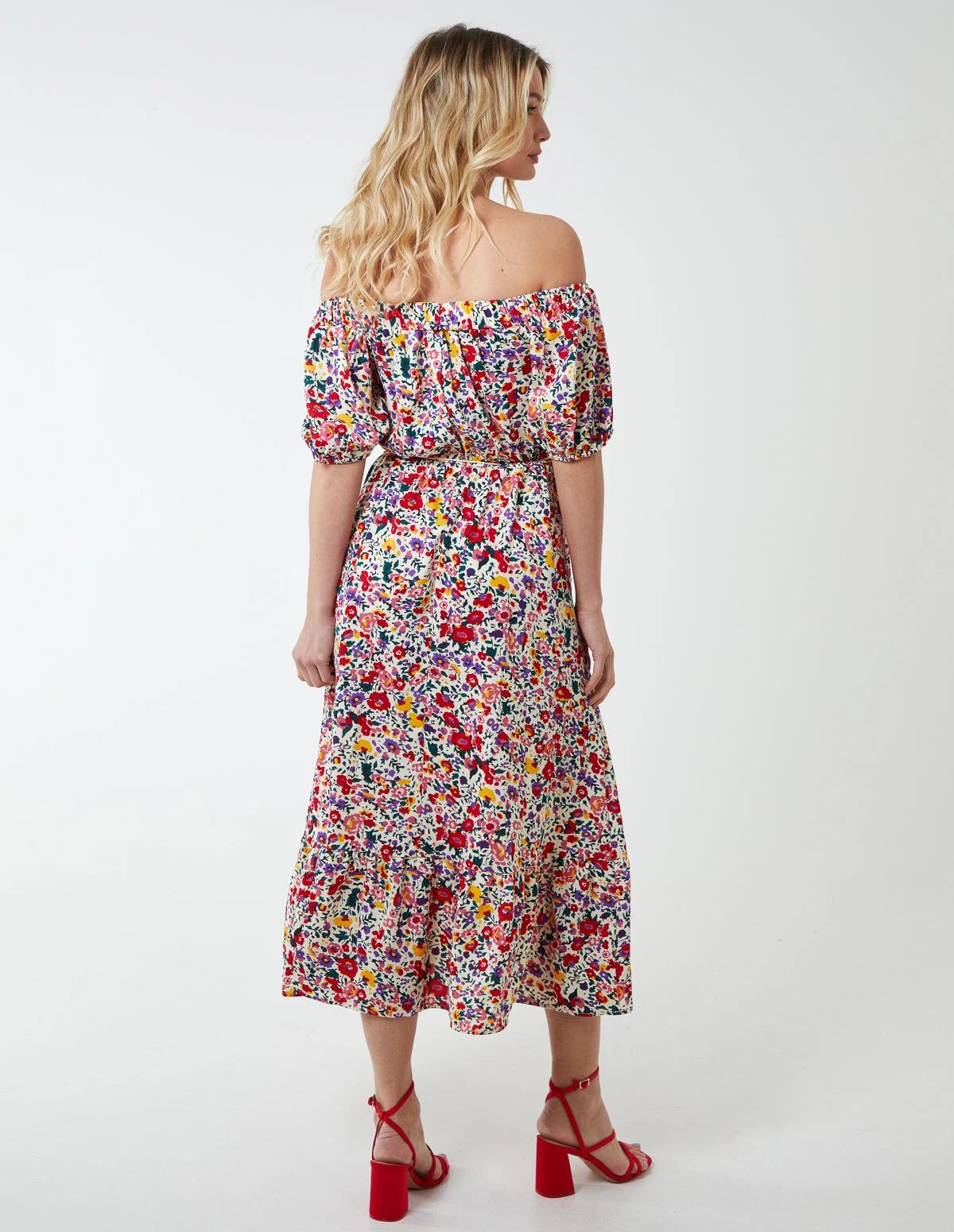 Bardot Midi Dress With Frill Hem 4 Bardot Midi Dress With Frill Hem - Image 4