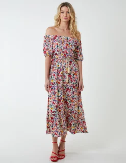 Bardot Midi Dress With Frill Hem 6 Bardot Midi Dress With Frill Hem -Deals Sleek Dresses Store bv233877 creampattern 4275