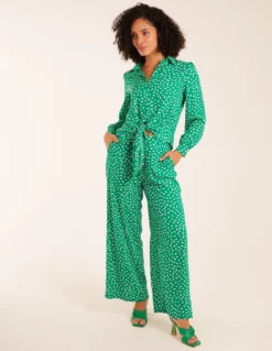 Polka Dot Oversized Shirt & Trouser Set -Deals Sleek Dresses Store bv233942 green8475