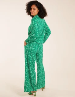 Polka Dot Oversized Shirt & Trouser Set -Deals Sleek Dresses Store bv233942 green8546