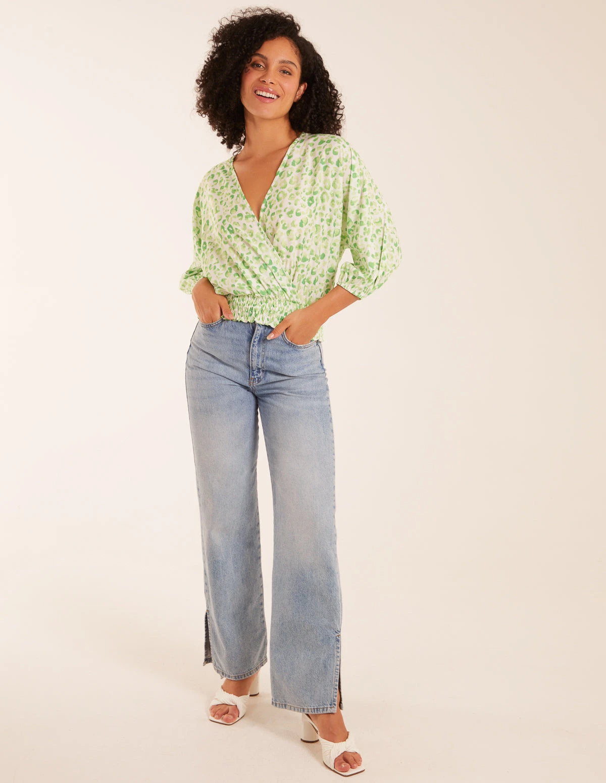 Elasticated Sleeve Wrap Front Elastic Hem Top 3 Elasticated Sleeve Wrap Front Elastic Hem Top - Image 3