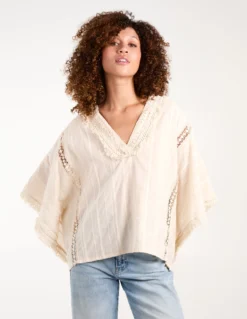 V Front Crochet Fringe Kimono Top