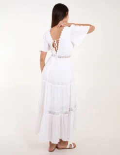 Crochet Detailing Angel Sleeve Tiered Maxi Dress 7 Crochet Detailing Angel Sleeve Tiered Maxi Dress -Deals Sleek Dresses Store bv245802 white 6932