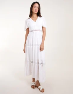 Crochet Detailing Angel Sleeve Tiered Maxi Dress 6 Crochet Detailing Angel Sleeve Tiered Maxi Dress -Deals Sleek Dresses Store bv245802 white 6949