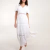 Crochet Detailing Angel Sleeve Tiered Maxi Dress